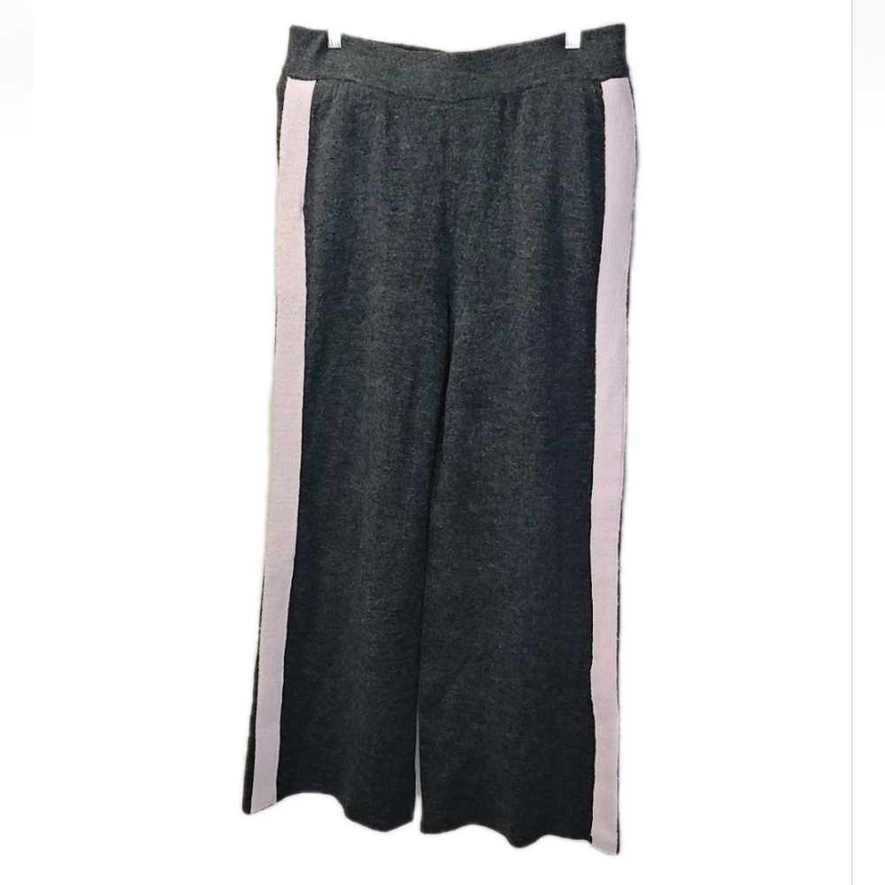 Caslon Wide Leg Lounge Pants Charcoal Knit Pink Side Striped Knit Casual Nwt$69
